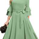 DRESSTELLS Women's Cocktail Dress Summer Wedding Guest Party Vintage 3/4 Bell Sleeve V Neck A-Line Dress (Green, XXXL)