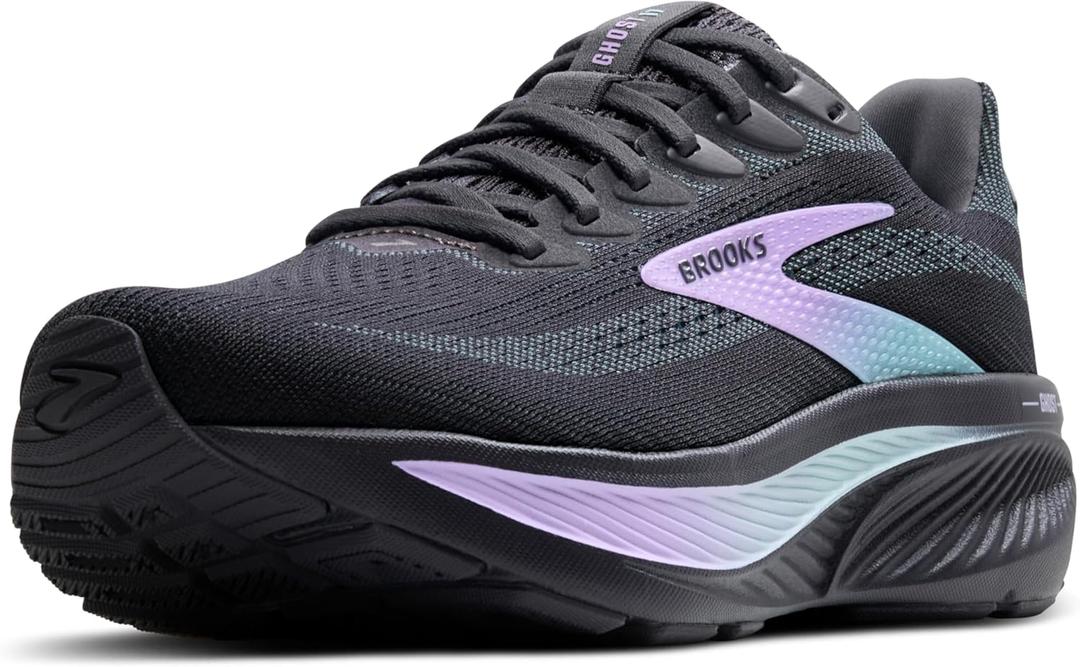 Brooks Womens Ghost 17 Neutral Running Shoe (Grey/Clearwater/Purple)