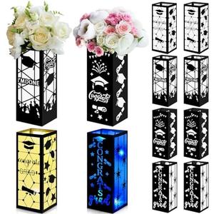 Feifeiya 12 Pcs 2025 Graduation Table Decoration Class of 2025 Graduation Centerpiece Graduation Lantern Box for College School Graduation Party Supply Photo Prop, 4 Styles, 10.63 x 3.94 Inch(Black)