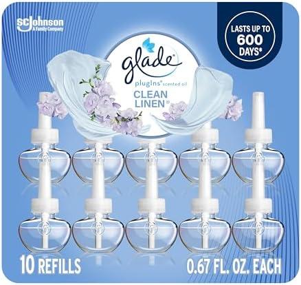 Glade PlugIns Refills Air Freshener, Scented and Essential Oils for Home and Bathroom, Clean Linen, 6.7 Fl Oz, 10 Count (Packaging May Vary)