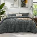 BEDELITE Dark Grey King Size Comforter Set, 3 Pieces Fluffy Lightweight Beige Seersucker Comforter, Soft Breathable All Season Bedding with Pillowcases for Bedroom