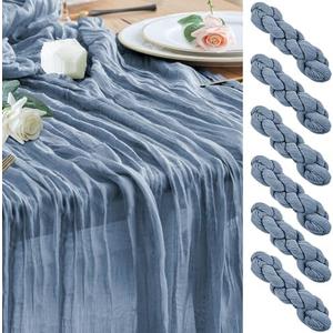 Wokceer Cheesecloth Table Runner 5Pack 10FT Dusty Blue Boho Gauze Fall Christmas Cheese Cloth Table Runner for Party Long Rustic Sheer Table Runners for Baby Bridal Shower Wedding Easter Table