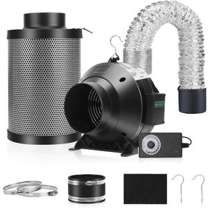 Air Filtration Kit, 4" 190 CFM Inline Duct Fan with Speed Controller, 12" High Carbon Filter, 8 Ft Ducting & Rubber Coupler, Air Cooling and Filtration Kit for Grow Tent, Hydroponics
