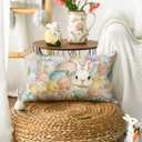 AVOIN colorlife Easter Eggs Bunny Flowers Throw Pillow Cover, 12 x 20 Inch Eucalyptus Leaves Cushion Case Decoration for Sofa Couch