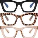 Stylish Readers for Women Reading Glasses with Blue Light Blocking and Spring Hinge (1.25 x, Black/Brown/White Tortoiseshell)