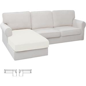 Easy-Going Stretch Sectional Couch Covers 1 Piece Chaise Lounge Slipcover L Shape Separate Cushion Couch Seat Chaise Cover for Both Left/Right Sectional Couch Cream