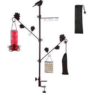 Urban Deco Deck Pole Porch Multi-Hook Bird Feeder Hooks for Deck Kit with Feeder Polyester and with 2 Adjustable Branches and Plastic Water Bowl