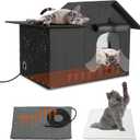 Large Heated Cat House for Outdoor Cats in Winter, Weatherproof Feral Cat Shelter with 2 Pads, Collaspable Insulated Cat Kennel Outside Stray Cat Hut for Wild Small Animal Rabbit