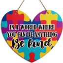 Autism Awareness Wall Door Sign, Be Kind, Inspirational Autism Sign Nursery Classroom Baby Kids Bedroom Wood Hanging Wall Decor Sign Plaque, Motivational Gifts for Autism Child