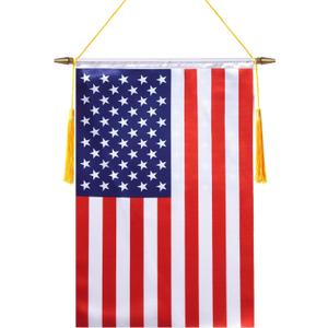 18x12 Inch USA Wall Banner Flag,Wooden Hanging Pole and Double Satin Finish,American Hanging Flag,for House Room,School Classroom, Club and Door
