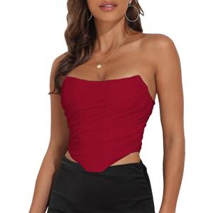 Women's Vintage Strapless Open Back Boned Mesh Bustier Zip Back Corset Bodyshaper Crop Top