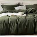 Linen Feel Olive Green Queen Size Bedding Cover Oeko Text Standard 100% Cotton Made Cover 1 Duvet Cover, 2 Pillowcases