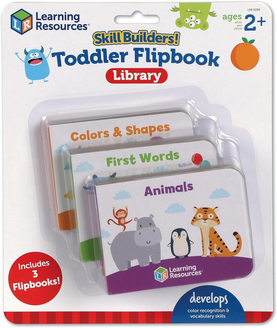 Learning Resources Skill Builders! Toddler Flipbook Library - 3 Pieces, Ages 2+, Educational Toys, Toddler Alphabet Activity Books, Homeschool Supplies
