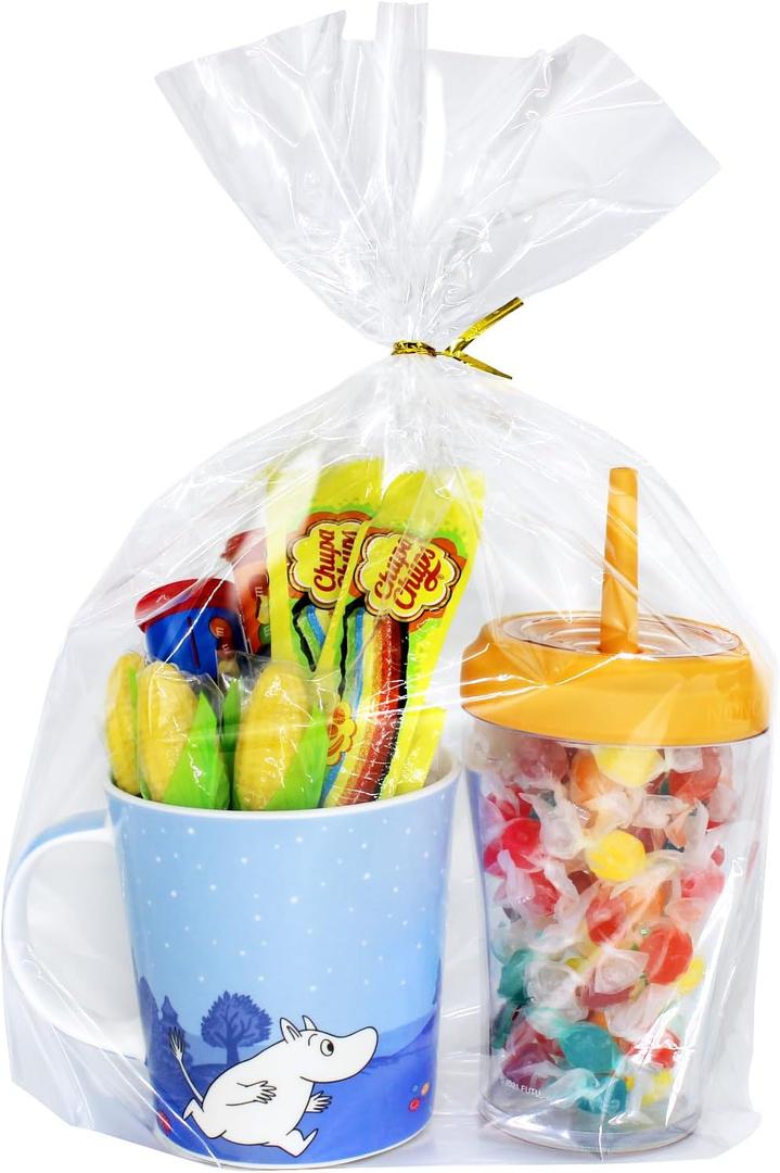 PigPotParty 10"x 14", 100Pcs Bottom Gusset Bags, Clear Plastic Gift Bags, Cellophane Mug Treat Goodie Bags with 100x Twist Ties, Large Party Favor Packaging, Toy Wrapping (No Side Gusset) (10x14 Inch (Pack of 100))