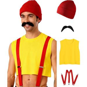 4pcs Men's Movie Yellow Tank Fancy Kit Halloween Adult Costume and Props (XL)