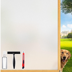 Frosted Glass Window Film Decorative with Reference Cutting Line, Bathroom Window Privacy Film for Glass Windows Cover, Static Cling, Removable, Reusable, Anti-UV, Anti-Glare, 29.5" x 78.7"