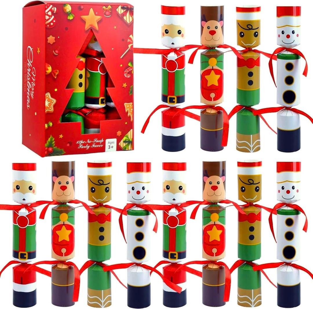 12 Pack Christmas Party Favors, No Snap Holiday Party Table Favors with Paper Crown, Joker and Gift Inside for Kids and Adults, Xmas Christmas Holiday Dinner Traditions Supplies