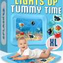 SplashEZ Lights Up Tummy Time Water Mat for Babies, Large Baby Water Mat Tummy Time for Sensory Play with LED Glowing Fishes, Inflatable Fun Play Pad for Infants & Toddlers 3 to 36 mo