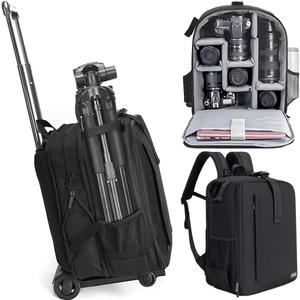 Cwatcun Camera Backpack Trolley Case Bag with Tripod Holder Anti-Theft Waterproof Camera Bag fits 15.6' Laptop for Canon Nikon Sony DSLR SLR Camera for Women Men Photographer (Black)