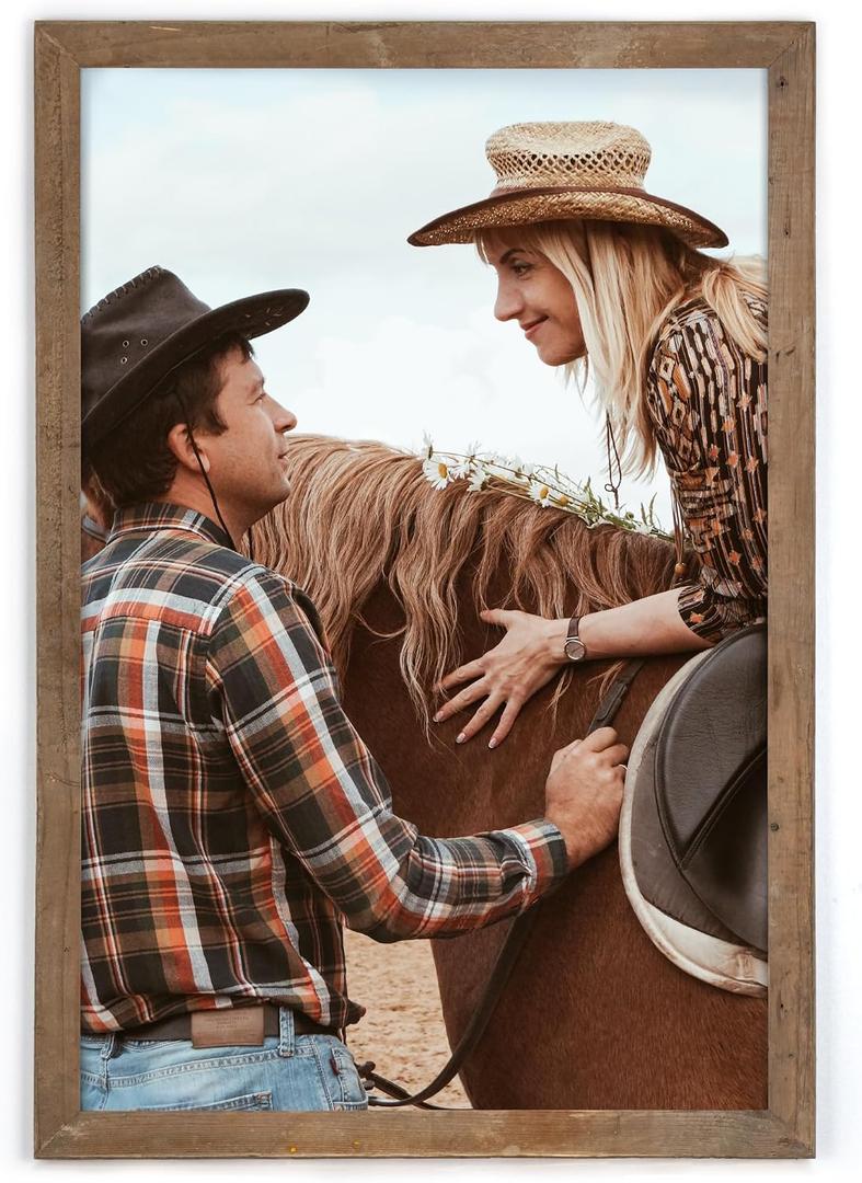Rustic Picture Frame 24x36, 100% Reclaimed Wood Frame with Tempered Glass, Farmhouse Style Photo Poster Frame 24x36 Distressed & Vintage Looking Wall Decor Gallery Frame Set Mounting or Table Display
