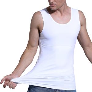 Mens Compression Shirt Slimming Vest Undershirt Body Shaper Tank Tops Shapewear Workout Abs Abdomen White XL