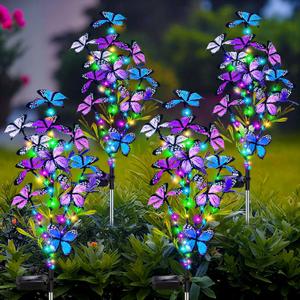 Solar Garden Lights Outdoor, Waterproof 4 Pack Solar Butterfly Lights with 60 LED 12 Butterfly Colorful Lighting for Garden Yard Lawn Outdoor Decor, Gift for Mom Women Mother's Day