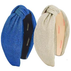 BEGOOD Headbands for Women Glitter Knotted Wide Headbands Fashion Womens Knot Hairbands Sparkly Turban Head Bands Hair Accessories for Girls Blue and Beige