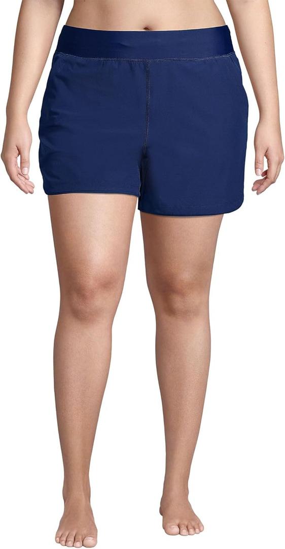 Lands' End Women's 5" Quick Dry Elastic Waist Board Shorts Swim Cover-up Shorts with Panty, Size Large