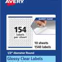 Avery Glossy Clear Round Labels, Sure Feed Technology, 0.5" Diameter, 1,540 Glossy Clear Labels, Print-to-The-Edge, Laser/Inkjet Printable