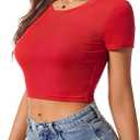 Women's Casual Summer  Sleeve Crop Top Wide Red 1 Piece S