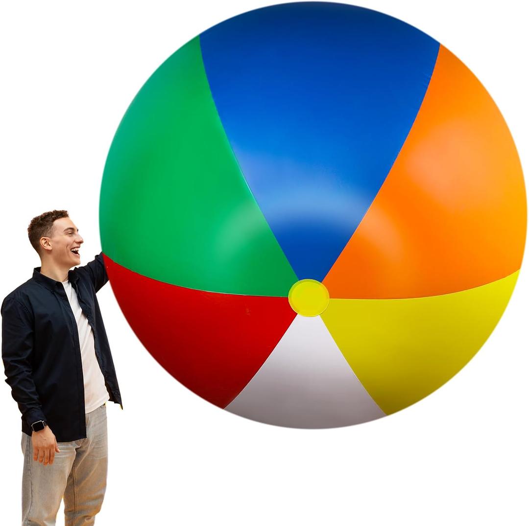 5 ft or 5.9 ft Giant Inflatable Beach Ball Jumbo Rainbow Ball Extra Large Inflatable Toys for Pool Summer Beach Pool Event Party Massive Games (70.8 In)