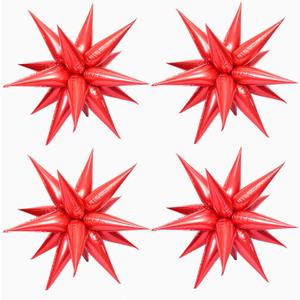 4 x 50 Pcs Red Foil Cone Star Balloons - 26 Inch Explosion Mylar Balloons, 12 Point 3D Starburst for Party Supplies, Christmas, Birthday, Wedding Decorations