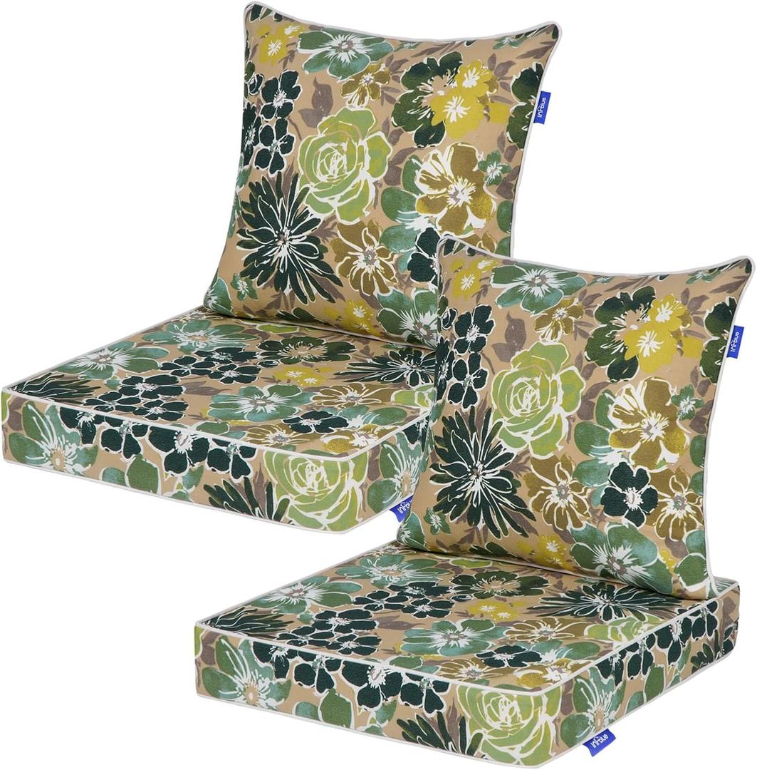 Outdoor Loveseat Cushion Set 46'' x 26'', Outdoor Deep Seat Cushions for Patio Furniture, Water Repellent Outdoor Seat Cushion and Couch Back Cushions for Bench, and Swing