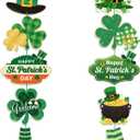 2 String St. Patrick's Day Door Sign Welcome Party Themed Hanging Yard Signs Irish Door Decor with Shamrock Leprechaun High Hat and Feet Wall Sign Ornament for Home Yard Decorations, 11.8 x 11.8 inches