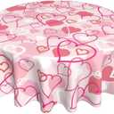 BETGINY Valentines Day Tablecloth - 60 Inch Round Pink Love Hearts - Romantic, Dust-Proof, Wrinkle Resistant, Rustic for Home Dining Room Party