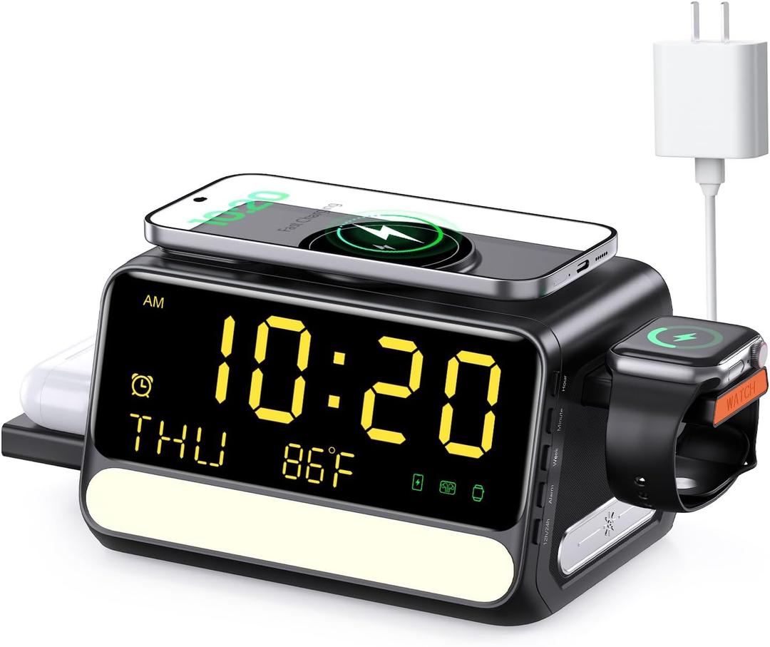 7-in-1 Wireless Charging Station for Samsung&Apple Device, Charger Stand with Voice-Controlled Light, for iPhone 17/16/15/14/13 Pro Max, Samsung Galaxy, Google Devices, Apple&Samsung Watch, AirPods (Black)