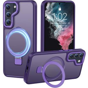Compatible with Samsung Galaxy S22 Case with Magnetic Ring Stand, Military Drop Protection, Anti-Scratch/Anti-Fingerprint Translucent Matte Case for Samsung Galaxy S22 (Purple)