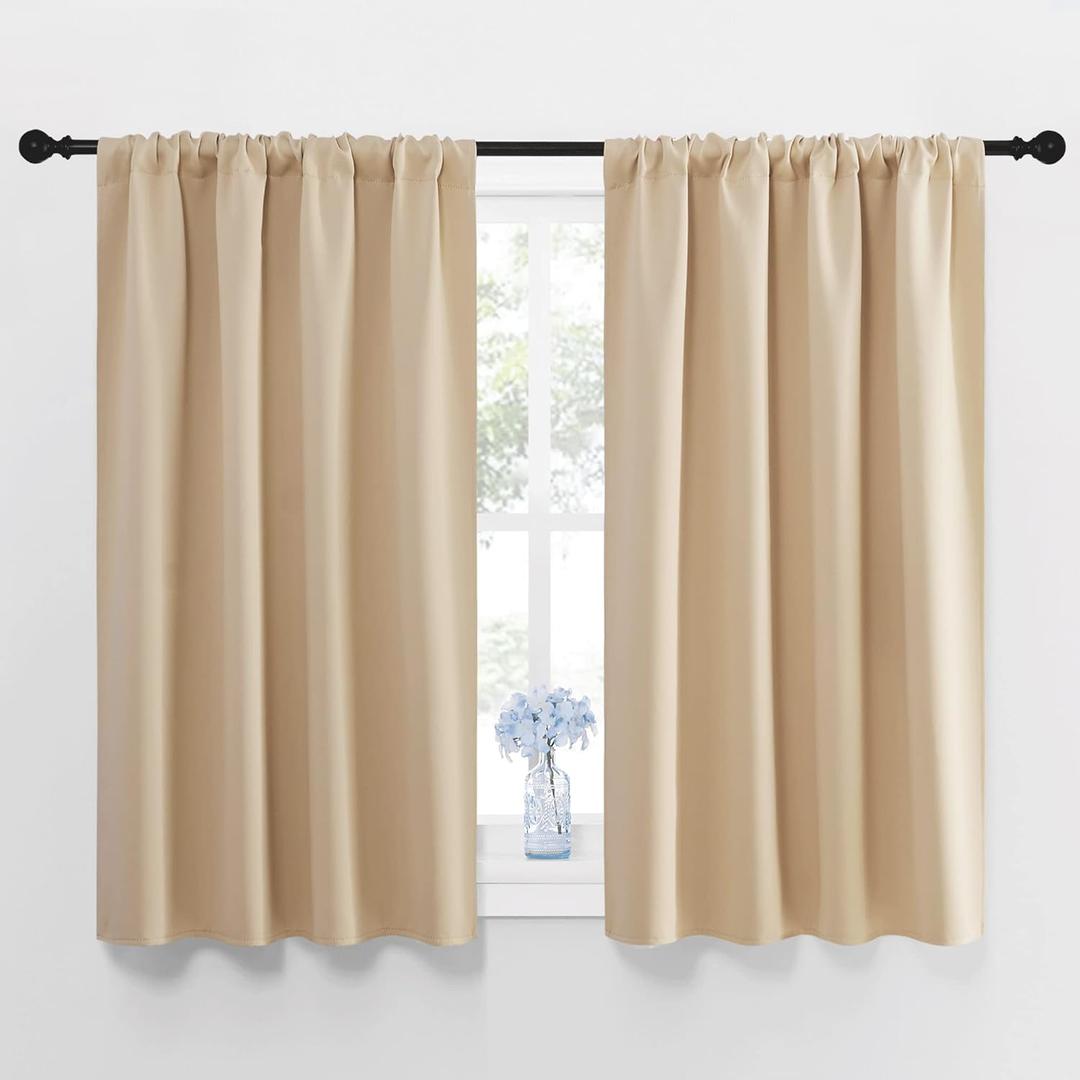 NICETOWN Blackout Room Darkening Curtains - Home Decoration Light & Noise Reducing Thermal Insulated Window Draperies with Rod Pocket Top (Biscotti Beige, Set of 2, 42 inches Wide x 48 inches Long)