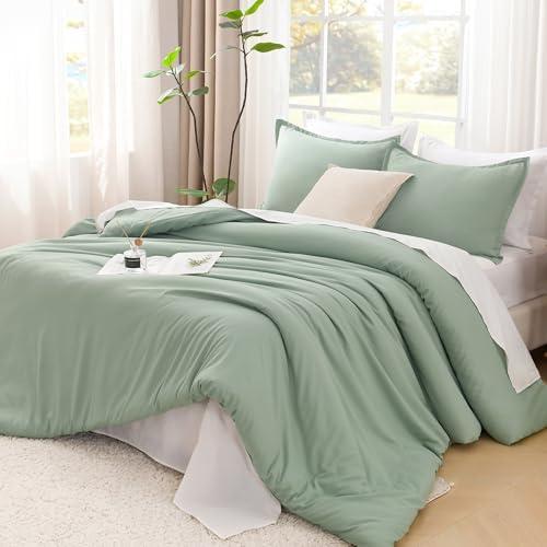 Litanika King Size Comforter Set Sage Green, 2 Pieces Lightweight Solid Comforter King Size, 2 Pillowcases