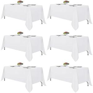 Fitable White Tablecloths for Rectangle Tables, 6 Pack - 70 x 120 Inches - Reusable and Washable Table Clothes for 6-8 Ft Tables, Polyester Fabric Table Covers for Wedding, Party, Banquet