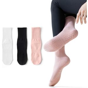 3 Pairs Yoga Socks for Women Non-Slip Grips, Pilates, Barre, Pregnancy, Dance, Hospital Socks. (White)