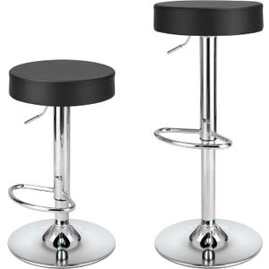 Finnhomy Bar Stools Set of 2 Modern PU Leather, Swivel Barstools with Footrest and Backless Round, Counter Height Adjustable Modern Counter Stools for Kitchen, Black