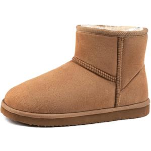 Zizor Women's Cozy Short Bootie Slippers, Winter Warm Hard Bottom House Shoes with Fuzzy Lining (9, Brown)