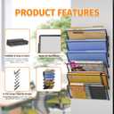 Magnetic File Holder, 6-Tier Foldable No Drilling Magnetic File Folder Holder, Space-Saving Black Magnetic Hanging File Organizer for Whiteboard, File Cabinets, Refrigerator, Office, Kitchen