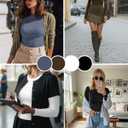 Neer 4 Pack Women's Ribbed Long Sleeve Shirts, Cotton Crew Neck Slim Fit Tops Stretch Knit Casual Base Layer Basic Tee Shirts (Black, White, Dark Khaki, Light Haze Blue)