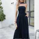 Summer Maxi Dresses for Women 2026 Strapless Ruched Tube Dress with Scarf Beach Vacation Spring Wedding Guest Dress Pockets (Blue, XL)