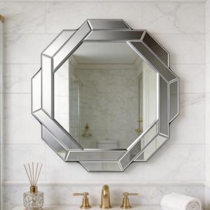 Modern Luxury Decorative Mirror with Beveled Edge,23.6" Octagon Wall Mirror, HD 1:1 Real Reflection, Shatterproof & Velvet Backed, Decor Mirror for Bathroom Living Room Entryway Bedroom ﻿