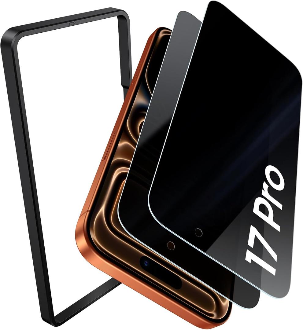 SSLOTSCASE for iPhone 17 Pro 2X Privacy Screen Protector [9H Hardness] Anti Spy Tempered Glass Film, Military Grade Protection, Easy Installation, Anti Reflective Screen Protector for iPhone 17 Pro