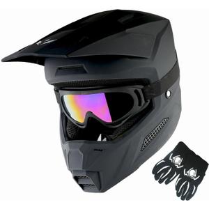 1Storm Youth Motocross Helmet ATV BMX MX Dirt Bike Go Kart Skate Kids Helmet Multi Sports Teenager Matt Black + Goggles + Gloves Bundle, Small