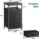 Huuger Night Stand with Charger Station and LED Lights, 4 Drawer Nightstand, Bed Side Table with Open Shelf, End Table, Fabric Dresser for Bedroom, Black